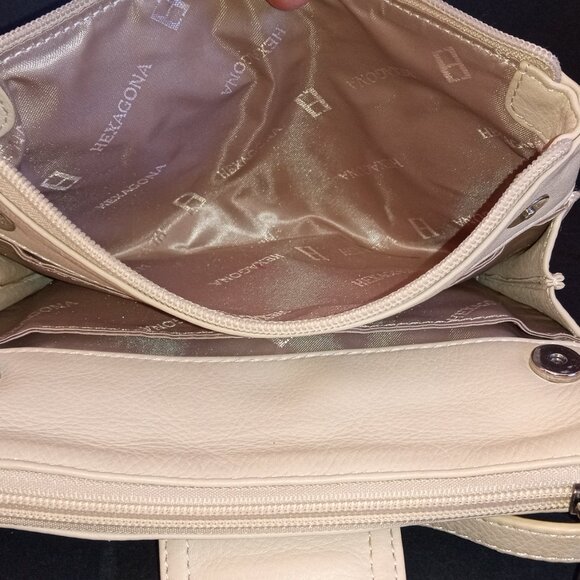 HEXAGONA PARIS Ivory Leather Crossbody Organizer Flat Profile - Picture 11 of 16